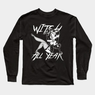 Witchcraft Sexy Witch Pin Up 30s Old Timey Cartoon style Long Sleeve T-Shirt